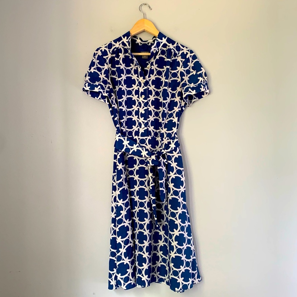 Ann Taylor Blue Geometric Buttonup Collared Dress